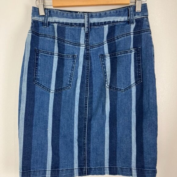 Anthropologie Maeve Striped Denim Pencil Skirt - Picture 6 of 9